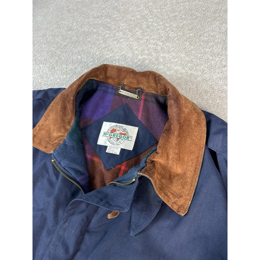 Vintage McGregor Jacket Mens Large Navy Suede Collar Plaid Lined Bomber Coat‎